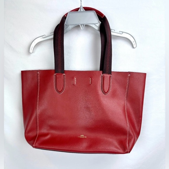 Coach Pebbled Leather Derby Tote Shoulder Bag Red - Picture 1 of 7